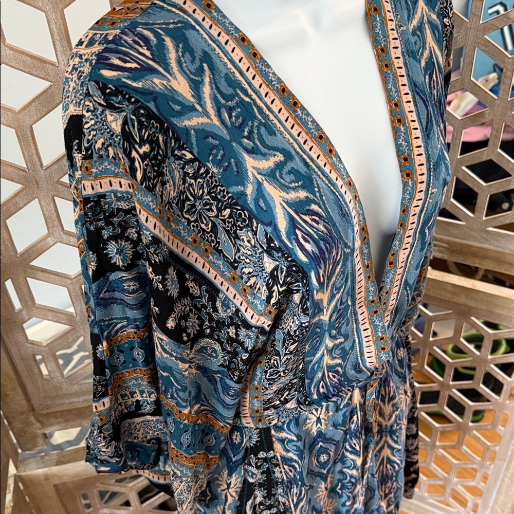 NWT Free People Mixed Emotions Bohemian Romper Blue size Large - Picture 6 of 15